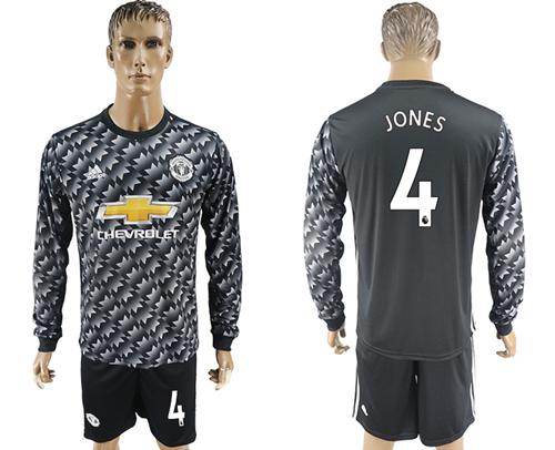 Manchester United #4 Jones Black Long Sleeves Soccer Club Jersey - Click Image to Close